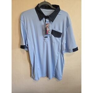 Whatless Collared Polo Shirt XL Sky Blue Short Sleeve Front Pocket Fitted
